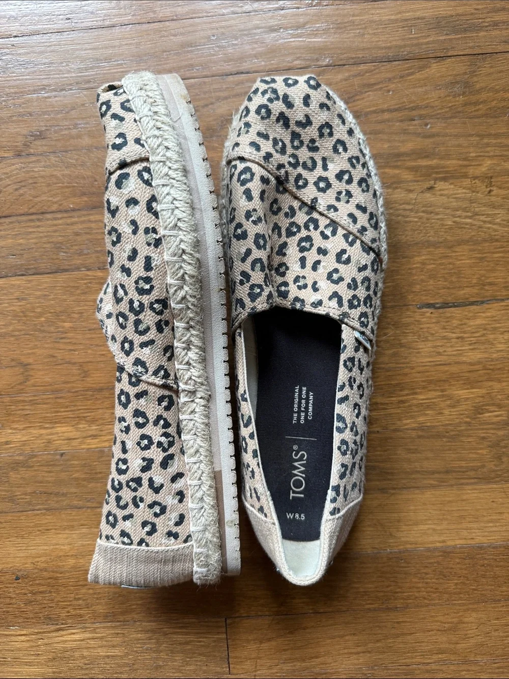 TOMS Leopard Print Canvas Espadrilles in Tan and Black